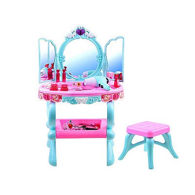 Mergaitiškas kosmetikos staliukas su kėdute ir aksesuarais