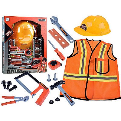 Vaikiškas statybininko aprangos ir įrankių rinkinys