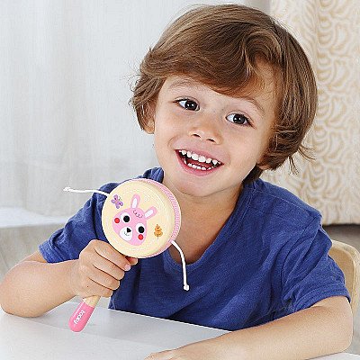 Vaikiškas rožinis medinis barškutis Meškiukas Tooky Toy
