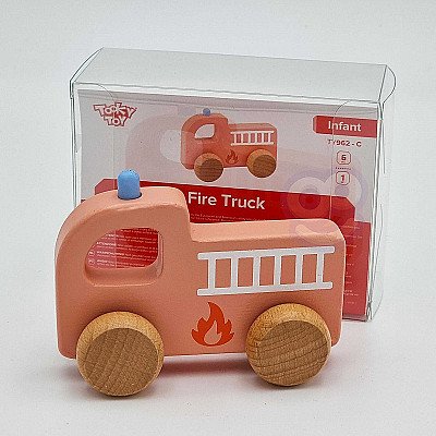 Vaikiškas medinis stumiamas ugniagesių automobilis Tooky Toy
