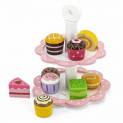Medinis žaislinis serviravimo indas su pyragėliais Viga
