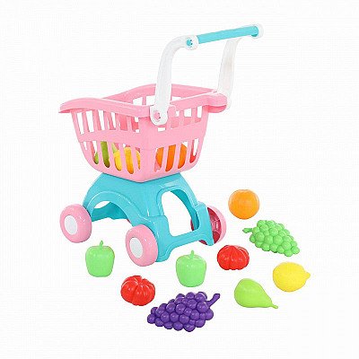 Vaikiškas pirkinių vežimėlis su vaisiais