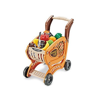 Orandžinis vaikiškas pirkinių vežimėlis su priedais Woopie
