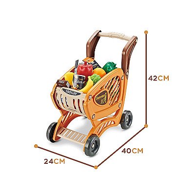 Orandžinis vaikiškas pirkinių vežimėlis su priedais Woopie