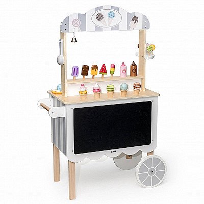 Vaikiškas ledų kioskelis ir piešimo lenta ant ratų su priedais Viga
