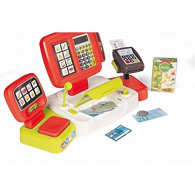 Vaikiškas raudonas elektroninis kasos aparatas su priedais Smoby