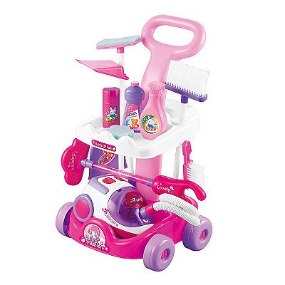 Vaikiškas valymo vežimėlis ir dulkių siurblio modelis su priedais Woopie