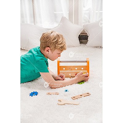 Vaikiškas medinių įrankiu rinkinys lagamine Classic World