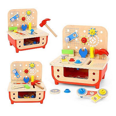 Vaikiškas medinis dirbtuvių stalas su įrankiais Tooky Toy