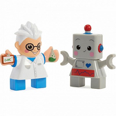 Vaikiškos 2 figureles mokslininkas ir robotas vafliu plytos