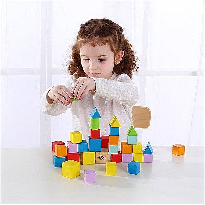 Vaikiškos medinės spalvotos kaladėlės dėžutėje Tooky Toy