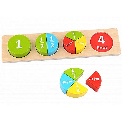 Tooky Toy Medinės Edukacinės Apvalios Dėlionės, Skirtos Mokytis Trupmenų Matematikos