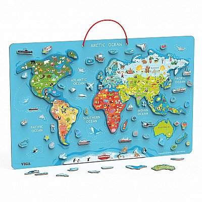 Edukacinė pakabinama lenta su magnetiniu pasaulio žemėlapiu ir priedais Viga