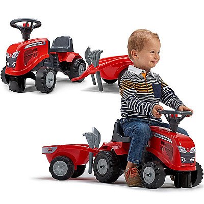 Falk Traktorius Baby Massey Ferguson Raudonos Spalvos Su Priekaba Acc. Nuo 1 Metų