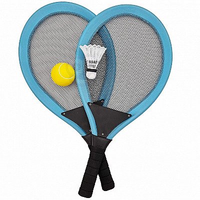 Mėlynos didelės badmintono teniso raketės vaikams su priedais Woopie