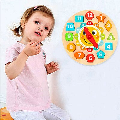 Vaikiškas medinis edukacinis žaislas Laikrodis Tooky Toy