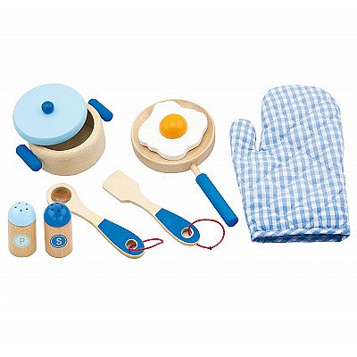 Vaikiškas medinis virtuvės maisto gaminimo rinkinys Mėlynas