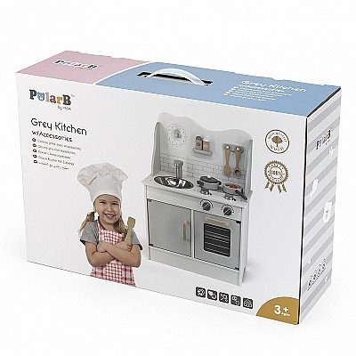 Medinė vaikiška virtuvėlė Eco su priedais Pilka VIGA PolarB