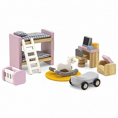 Vaikiškas medinis lėlių namų kūdikio kambario baldų rinkinys Viga Polarb