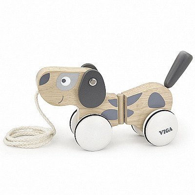 Vaikiškas medinis traukiamas žaislas Šuniukas Viga