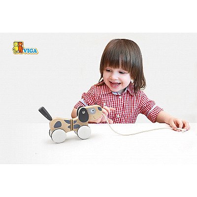 Vaikiškas medinis traukiamas žaislas Šuniukas Viga