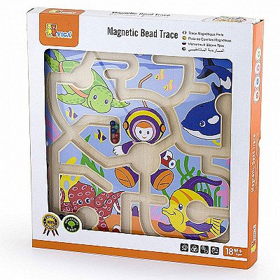 Magnetinis medinis vaikiškas labirintas su naru ir vandens gyvūnais Viga