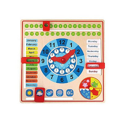 Žaislinis Medinis Kalendoriaus Laikrodis 2In1