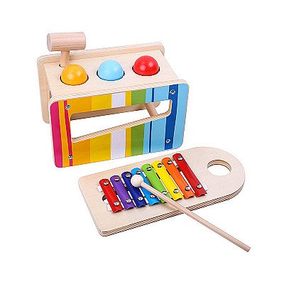Vaikiškas medinis mušamas žaidimas su ksilafonu 2in1 Tooky Toy